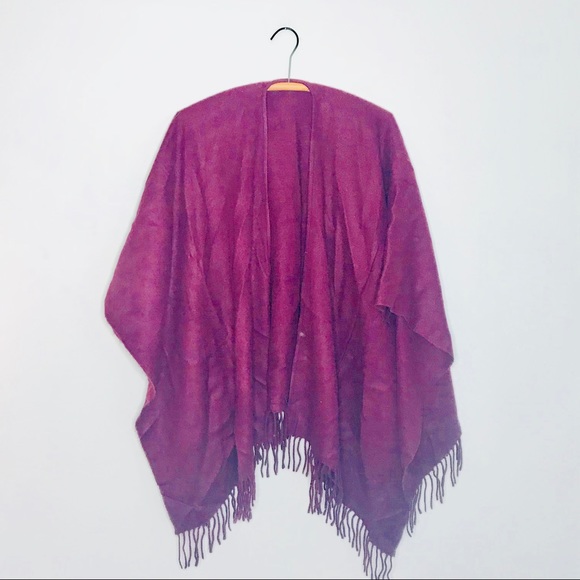 Vintage Sweaters - Vintage Retro Maroon Wool Knit Shawl Cape